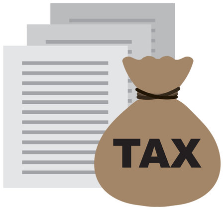 Illustration of tax documents and a money bagのイラスト素材
