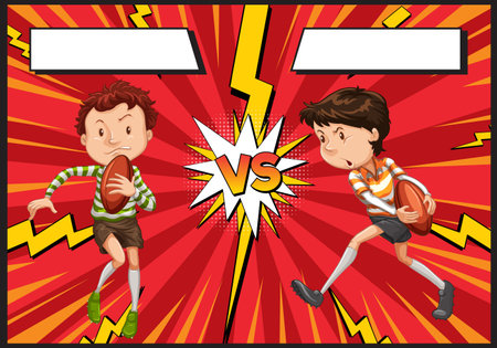 Two boys face off in a football matchのイラスト素材