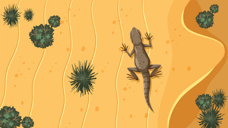 Lizard on sand surrounded by desert plantsのイラスト素材