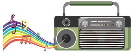 Colorful music notes emerging from vintage radioのイラスト素材