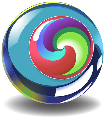 Vibrant swirling colors inside a shiny, reflective sphereのイラスト素材