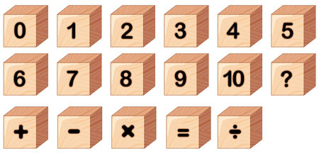 Wooden blocks featuring numbers and math symbolsのイラスト素材