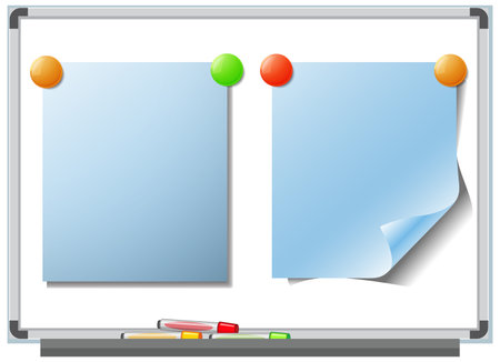 Two notes pinned on a whiteboard with magnetsのイラスト素材