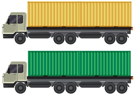 Illustration of trucks carrying colorful shipping containersのイラスト素材