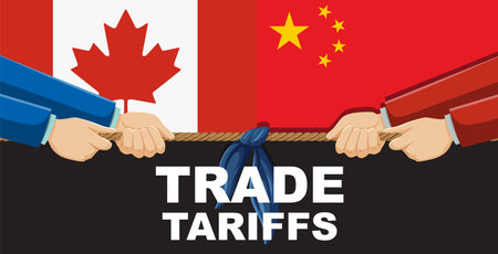Illustration of trade tensions between Canada and Chinaのイラスト素材
