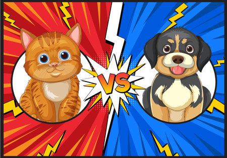 A playful face-off between cat and dogのイラスト素材