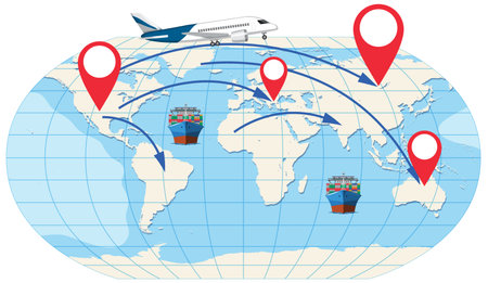 Illustration of international trade and transportation routesのイラスト素材