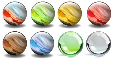 Eight vibrant marbles with unique swirling designsのイラスト素材