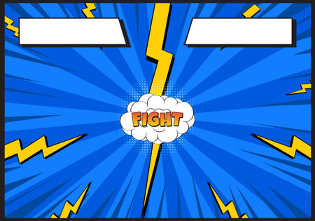 Dynamic comic illustration with lightning and fight textのイラスト素材