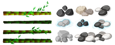 Bamboo stalks and stones in a serene arrangementのイラスト素材