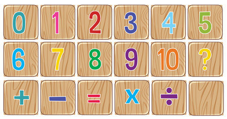 Wooden tiles with numbers and math symbolsのイラスト素材
