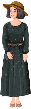 Stylish woman wearing a hat and long dressのイラスト素材