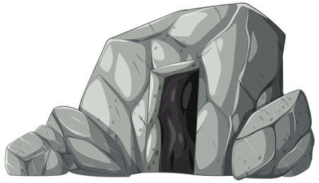 Vector illustration of a rocky cave entrance with detailed textures and shading, showcasing a natural and mysterious atmosphereのイラスト素材