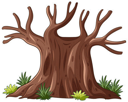 A large tree with no leaves and green shrubsのイラスト素材