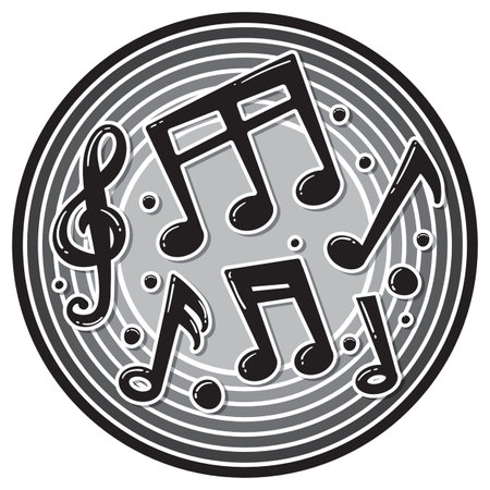 Dynamic music notes surrounded by circular wavesのイラスト素材