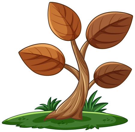 Vector illustration of a stylized tree with large brown leavesのイラスト素材