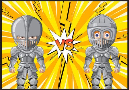 Two armored knights face off in combatのイラスト素材