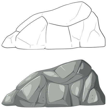 A detailed vector illustration of a rock, showcasing both outline and colored versions, ideal for design projectsのイラスト素材