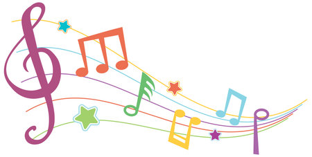 Vibrant music notes and symbols with starsのイラスト素材