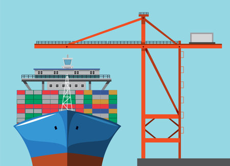 Illustration of a cargo ship with containersのイラスト素材