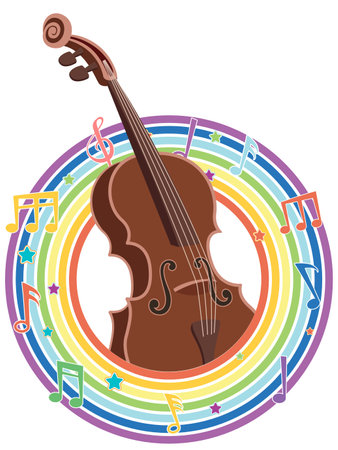 Violin surrounded by vibrant musical notes and colorsのイラスト素材