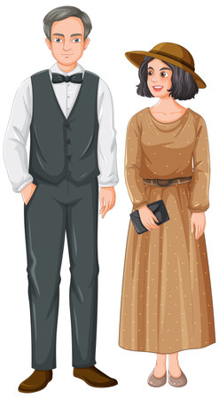 A couple dressed in classic, vintage clothingのイラスト素材