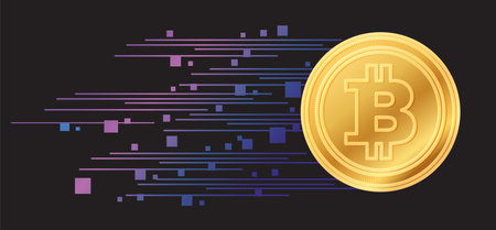 Golden coin with digital abstract lines and squaresのイラスト素材