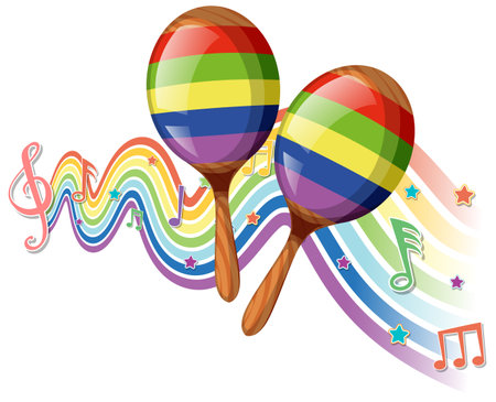 Vibrant maracas with rainbow notes and starsのイラスト素材
