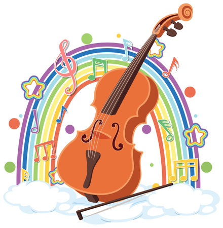 A vibrant violin with musical notes and rainbowのイラスト素材