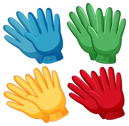 Four pairs of vibrant winter gloves in different colorsのイラスト素材