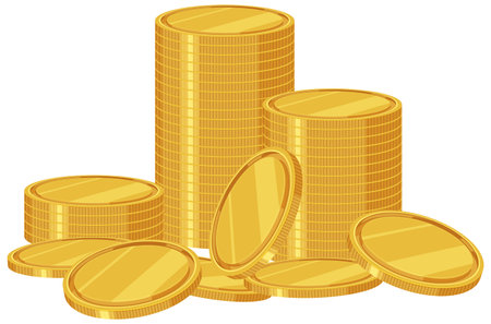 Illustration of stacked and scattered gold coinsのイラスト素材