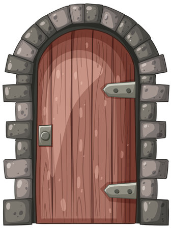 Illustration of a wooden door with stone frameのイラスト素材