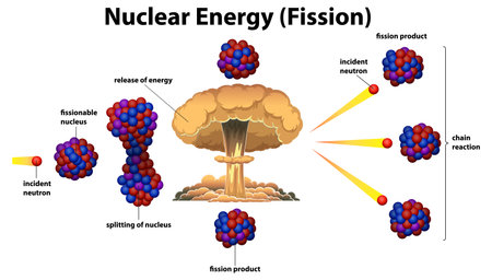 Diagram showing stages of nuclear fission reactionのイラスト素材
