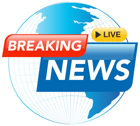 Dynamic vector illustration featuring a globe and bold text for live news broadcasts. Ideal for media and communication designsのイラスト素材