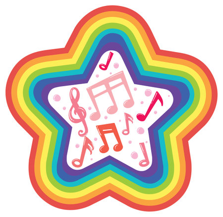 Rainbow star filled with vibrant musical notesのイラスト素材