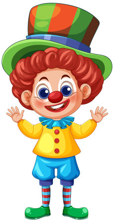 Vibrant vector illustration of a clown with bright colors and playful attire, featuring a joyful expression and whimsical designのイラスト素材