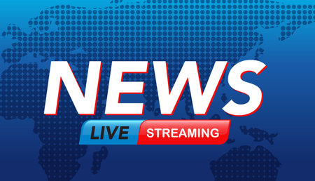 Dynamic vector illustration featuring live news streaming text over a world map background, emphasizing global communicationのイラスト素材