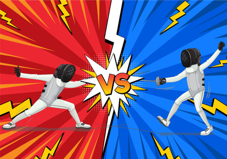 Two fencers face off in vibrant competitionのイラスト素材