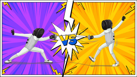 Two fencers engage in an intense battleのイラスト素材