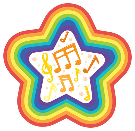 Vibrant star with musical notes and rainbow colorsのイラスト素材
