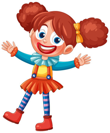 Vector illustration of a joyful clown with vibrant colors, playful expression, and whimsical attire. Perfect for children's mediaのイラスト素材