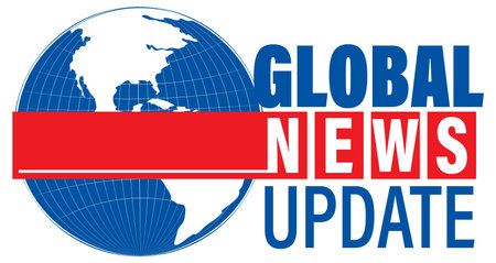 Vector illustration featuring a globe and bold text, ideal for news-related content. Clean lines and vibrant colors enhance visibilityのイラスト素材
