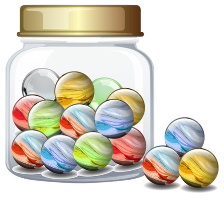 Vibrant marbles contained within a transparent jarのイラスト素材