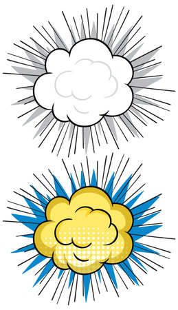 Two stylized explosion clouds in comic book graphic style illustrationのイラスト素材
