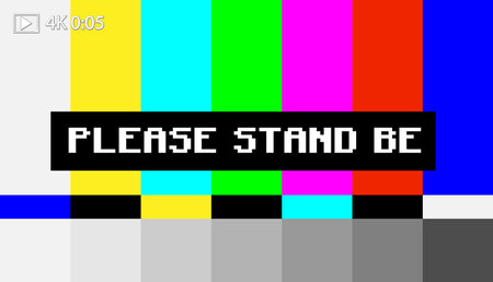 A vibrant vector illustration of a retro TV test pattern with bold colors and pixelated text, ideal...