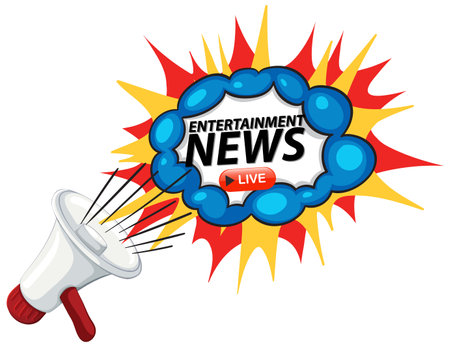 Dynamic vector illustration featuring a megaphone and vibrant colors, perfect for entertainment news themes and live broadcastsのイラスト素材
