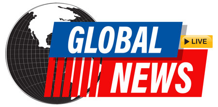 Bold vector illustration featuring a globe and news banner, emphasizing global communication and live updates in vibrant colorsのイラスト素材