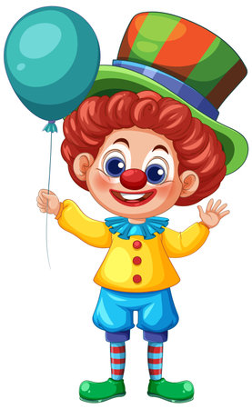 Colorful clown illustration with a balloon, vibrant attire, and joyful expression. Ideal for playful and festive themesのイラスト素材