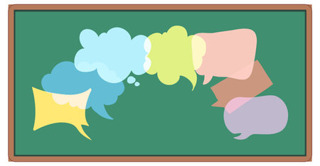 Illustration of speech bubbles on a green chalkboardのイラスト素材