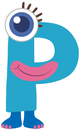 Colorful vector illustration of a monster-themed letter P with a whimsical design and vibrant huesのイラスト素材